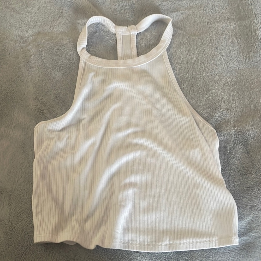 Cropped white t back tee